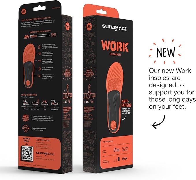 Superfeet Work Cushion - Trim-to-Fit Orthotic Shoe Inserts - Professional Grade - Men 13.5-15