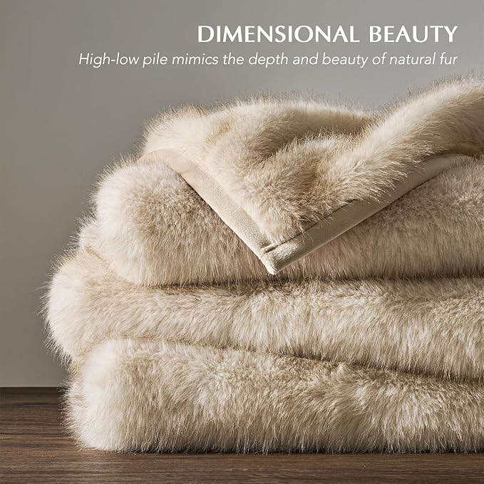 Luxury Faux Fur Throw Blanket, Soft Fluffy Faux Mink Blankets for Bed, Couch, Sofa, Thick Cozy Plush Warm Fur Throws with Reversible Velvet, Tipped Golden Fox, 60"x80"