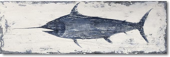 Yihui Arts Fish Canvas Art Wall Decor Blue Marlin Bursts Pictures for Living Room Contemporary Paintings Artwork House Decor