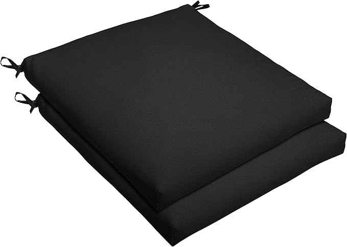 Sorra Home Sunbrella Bristol Square Chair Cushion (Set of 2) - Fade & Water Resistant, Outdoor & Indoor Patio Seat Cushion with Plush Foam - Canvas Black (20" x 20" x 2.5")