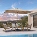 PURPLE LEAF 6.5' x 10' Patio Umbrella Outdoor Table Umbrella Aluminum Market Umbrella with Push Button Tilt & 8 Sturdy Ribs and Crank Rectangular Sun Umbrella for Pool Backyard Beach, Taupe