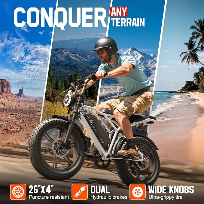 TST Electric Bike for Adults 1500W Peak 20" Fat Tire All-Terrain E-Bike 60/110 Miles 28MPH Electric Dirt Bike for Road Sand Mountain Snow - 48V 15/25AH Battery Powered Electric Motorcycle
