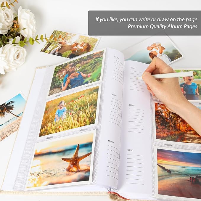 RECUTMS 4x6 Photo Album Photo Book Pack of 50 Sheets Holds 300 Photos,Leather Cover Picture Album with Front Window for Memories Couple Valentines Baby Wedding Family (Pink)