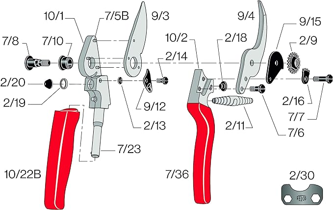 Felco F10 Pruning Shears – 8.3" Swiss-Made Left-Handed Garden Clippers with 25mm Cutting Capacity | Hand Pruners for Gardening | Garden Tool Cutter with Precision Bypass Blade, Aluminum Handles