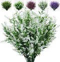 8 Pack Artificial Plants Flowers Grass Shrubs No Fade Faux Plastic Flowers Outdoor for Vases Farmhouse Garden Porch Patio Office Indoor Wedding Decoration Greenery Fake Plants (5#White)