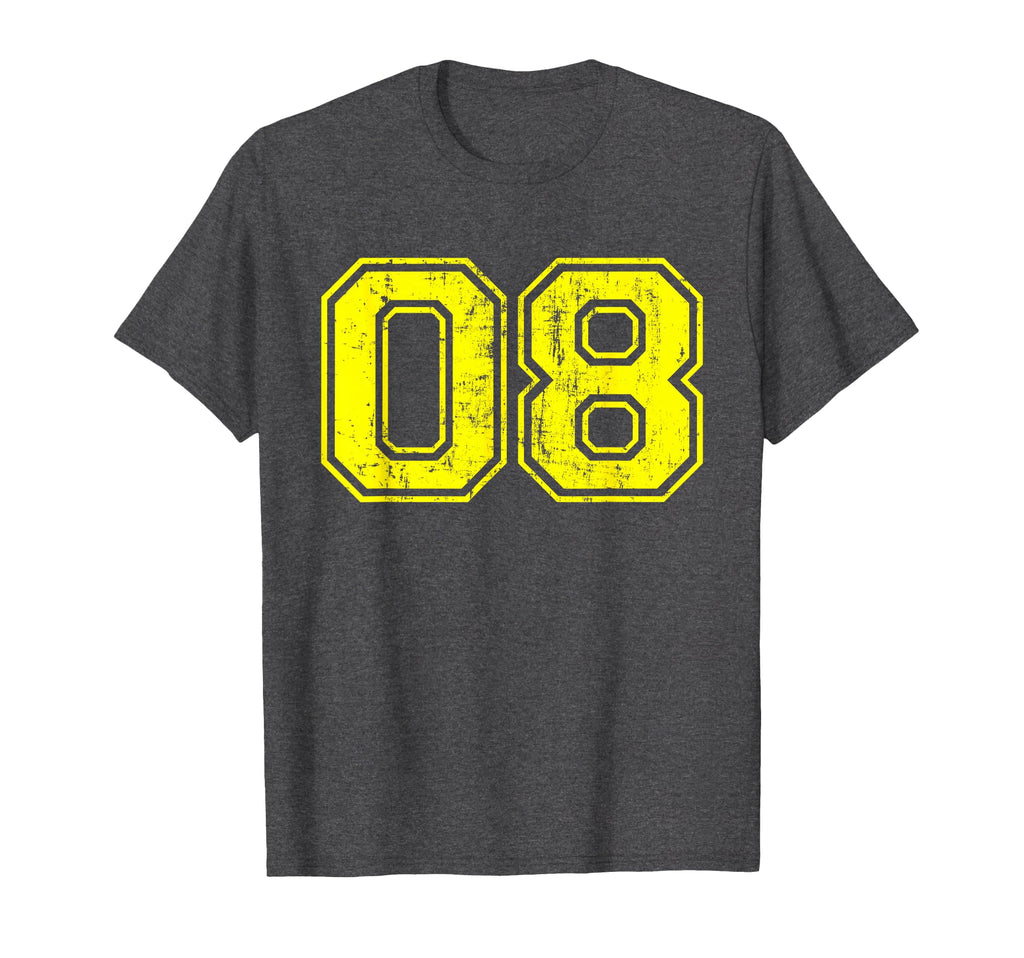 Number 08 Eight Varsity Distressed T-Shirt - Minimalist Print for Adults
