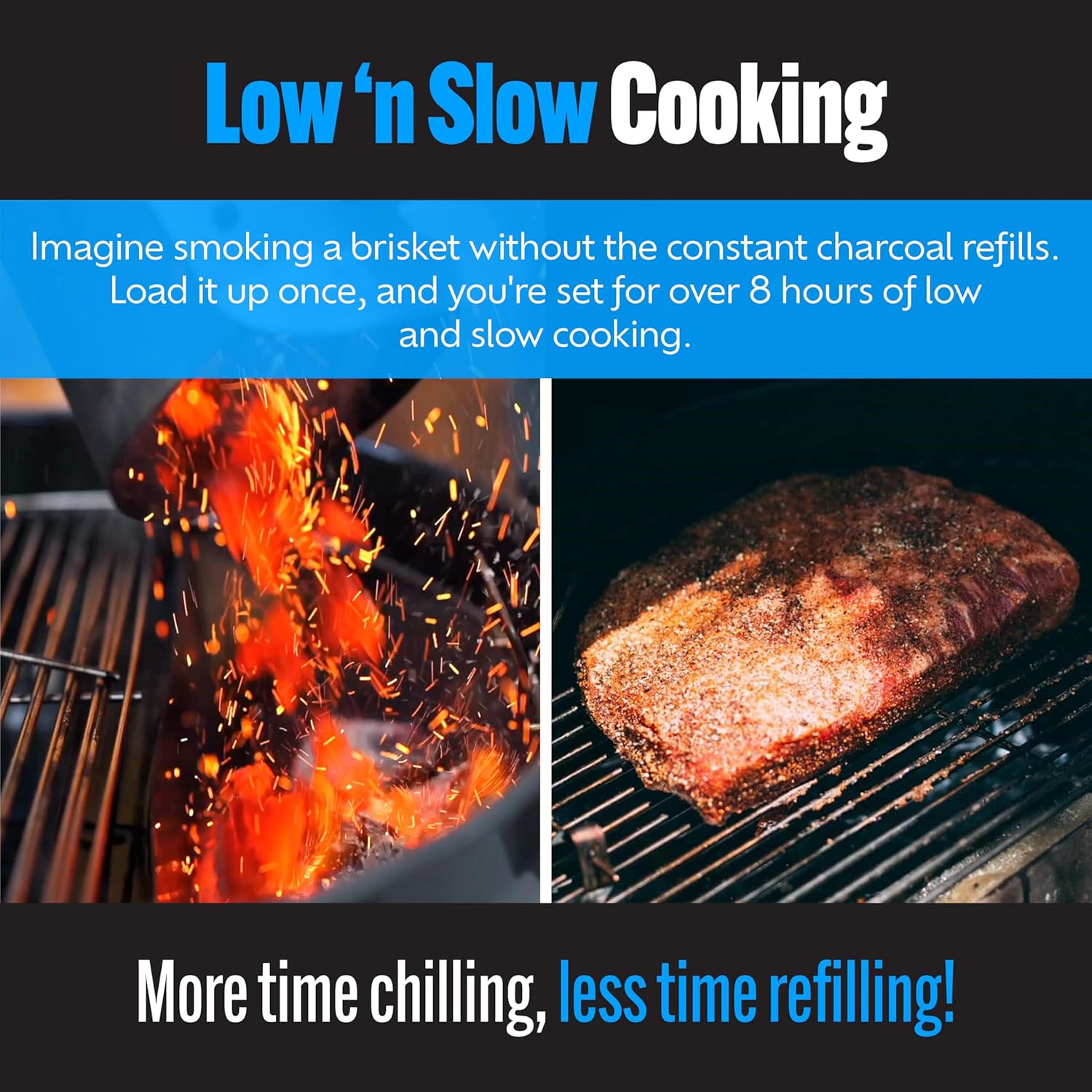 SnS Grills Patented Slow ‘N Sear Original Insert - Stainless Steel Charcoal Basket with Built-In Water Reservoir for Low ‘N Slow Smoking & Charcoal Grilling for Weber & Other Kettle Grills - 22 in