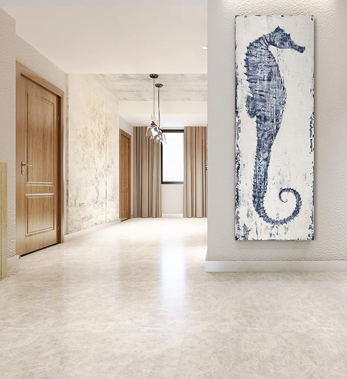 Yihui Arts Seahorse Wall Art Hand Painted Costal Paintings Blue Pictures Canvas Artwork for Living Room Bedroom Decoration