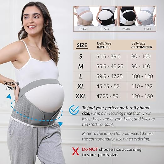 NeoTech Care Pregnancy Support Maternity Belt, Waist/Back/Abdomen Band, Belly Brace (Size L, Grey Color)
