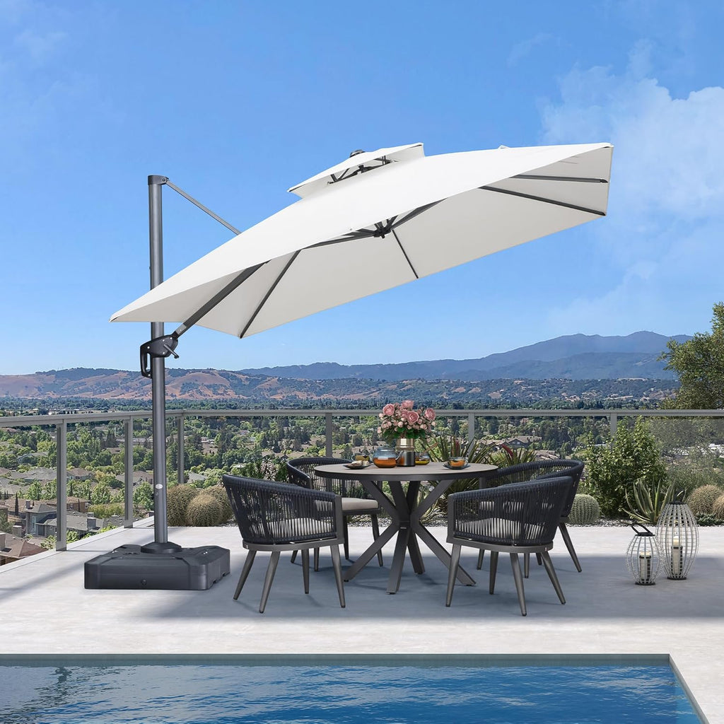 PURPLE LEAF Cantilever Umbrella 10FT Heavy Duty Outdoor Large Double Top Offset Hanging 360° Rotation Square Umbrella for Garden Patio Deck Pool Backyard Canvas Natural