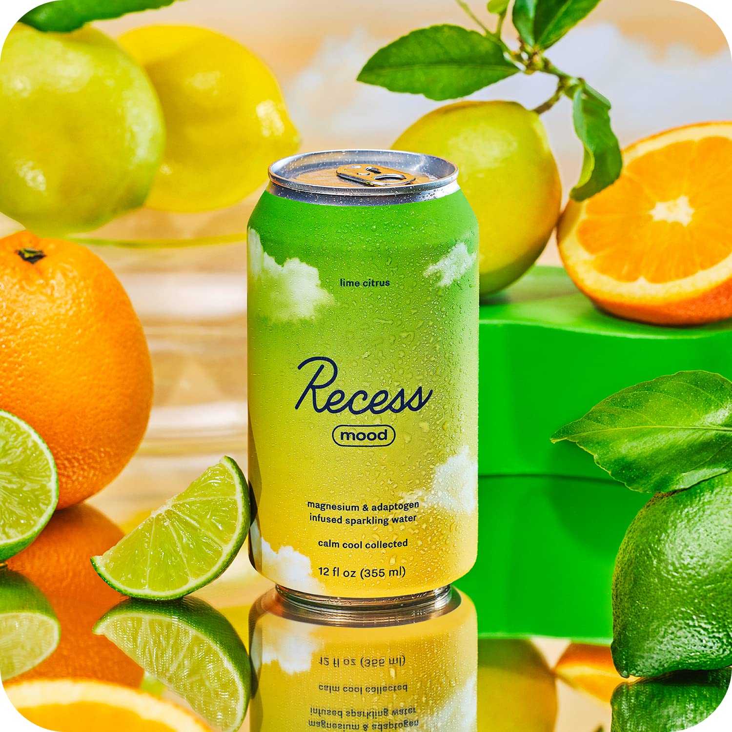 Recess Sparkling Water Lime Citrus Magnesium, Pack of 12, 12 Fl Oz