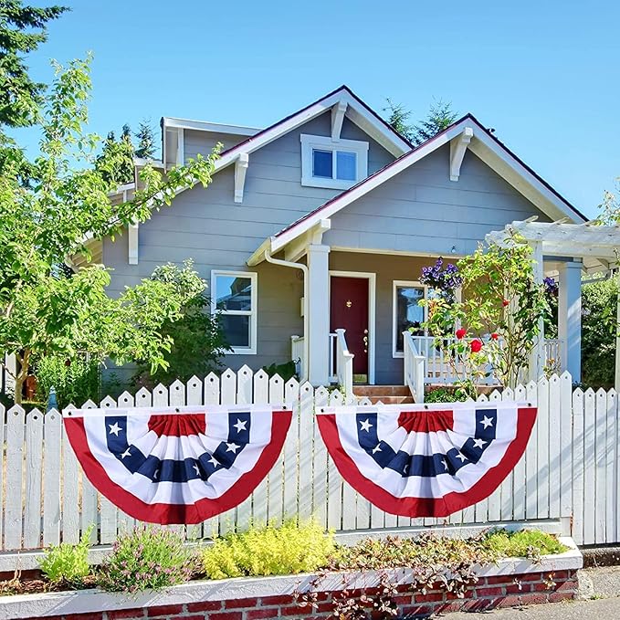 5 Pieces USA Pleated Fan Flag 3x6 FT American US Bunting Flag Patriotic Half Fan Banner Flag with Canvas Header and Brass Grommets for 4th of July Memorial Day Indoor Outdoor Decoration (5, 3x6 Feet)
