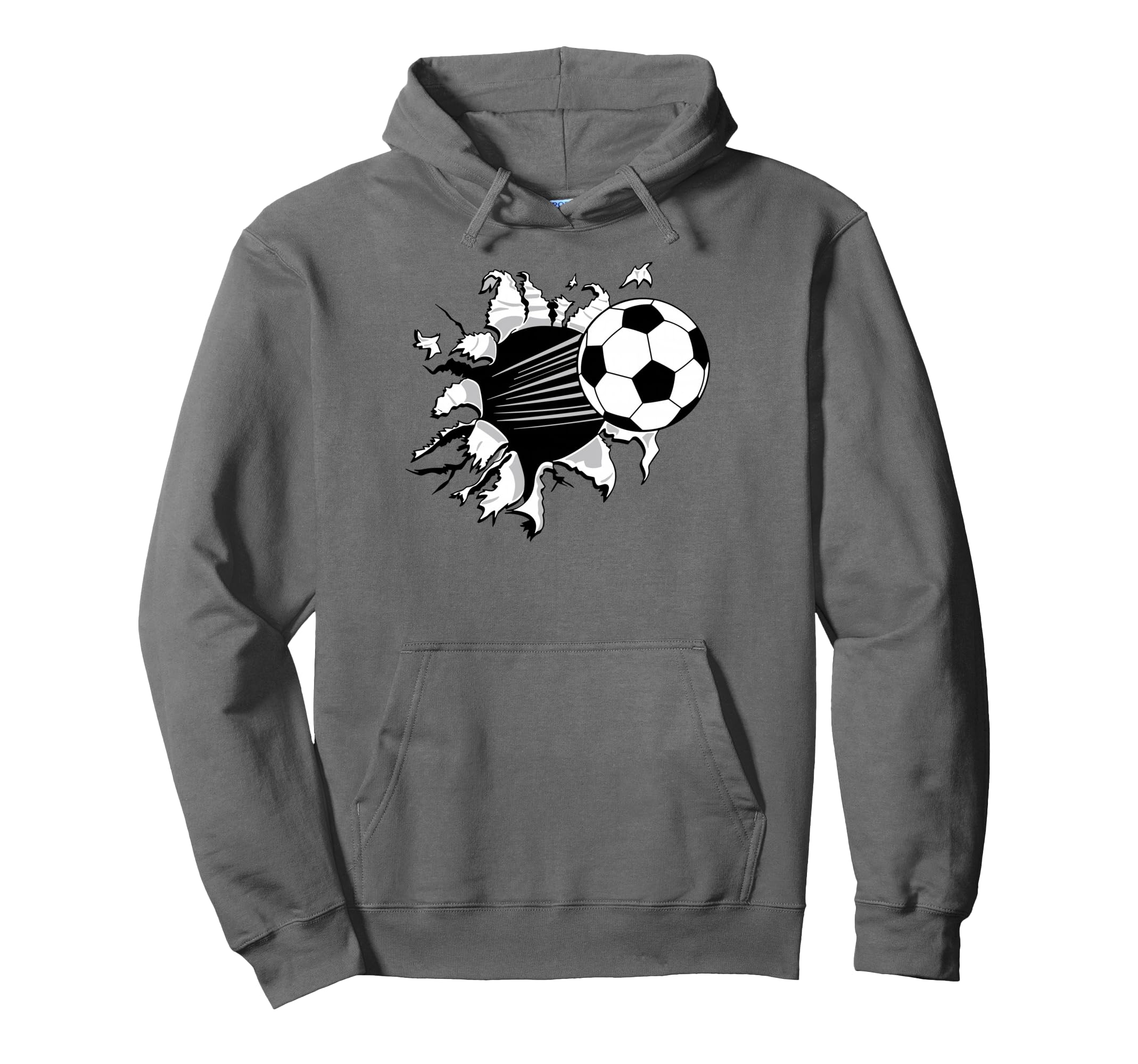 Soccer Ball Crashing Through Fabric Hoodie - Unique Graphic for Adults