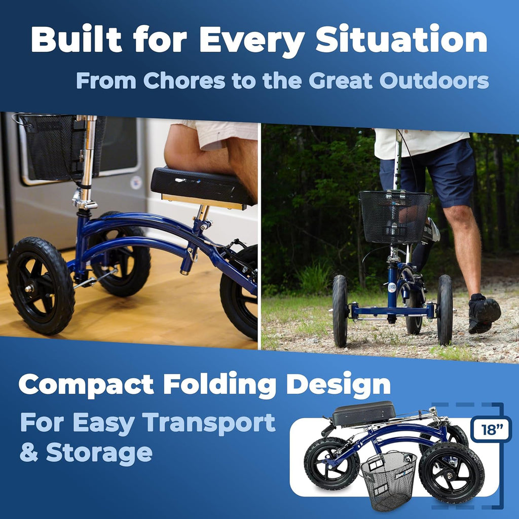 Steerable All Terrain Knee Scooter for Adults for Foot Surgery Heavy Duty Knee Walker for Broken Ankle Foot Injuries - Leg Recovery Scooter Best Knee Crutch Alternative