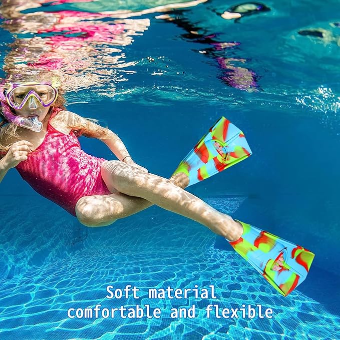 Kids Swim Fins,Short Comfortable Flippers for Lap Swimming and Training for Child,Girls,Boys,Beginners