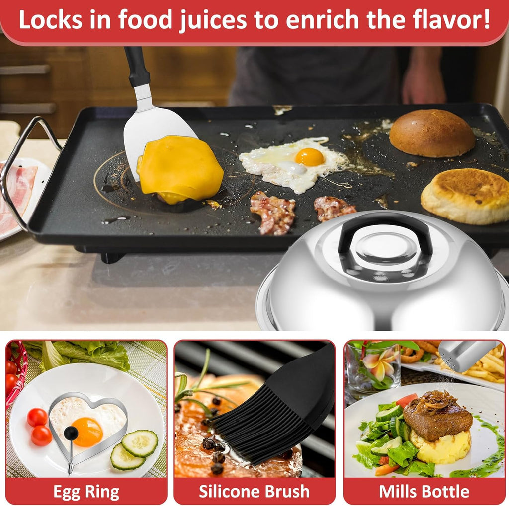 25Pcs Griddle Accessories Kit, Leonyo Flat Top Grill Accessories for Outdoor, Professional BBQ Griddle Tools Smash Burger Press Kit with Enlarged Spatulas Scraper, Basting Cover - PP Handle