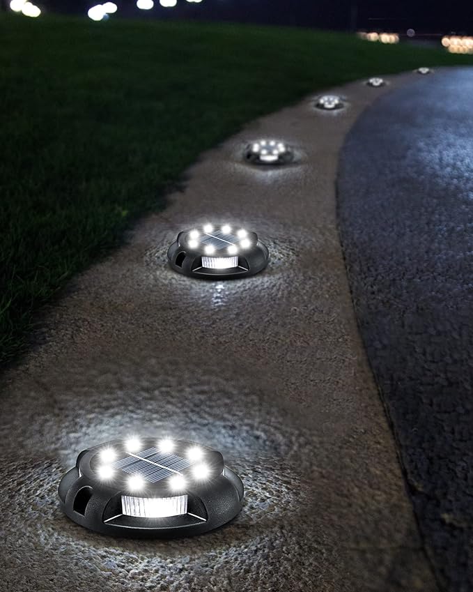Biling Solar Outdoor Lights - 12 Pack, Bright Uplight Sidelight, Waterproof Deck Lights for Yard, Walkway, Garden, Poolside (White)