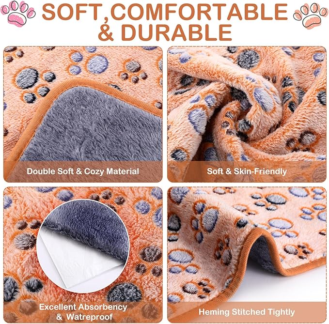 4 Pcs Waterproof Guinea Pig Blankets Washable Small Animal Fleece Bedding Absorbent Guinea Pig Cage Liners Reusable Pet Pee Pad Sleep Mat Pad Cover for Hamster Ferret (Paw Print, 28 x 56 Inch)