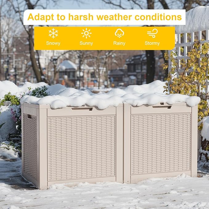 31 Gallon Outdoor Storage Box – Waterproof Deck Box for Garden & Patio,Light Brown