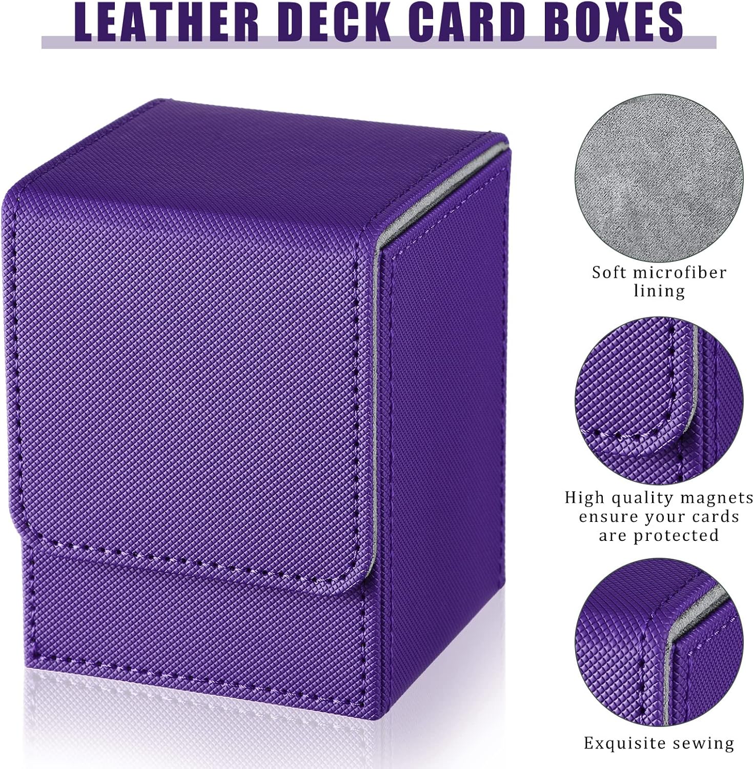 Yookeer 4 Pieces Leather Deck Card Boxes Cards Deck Game Box for Collectible Playing Card Box Compatible with MTG Commander(White, Black, Purple, Yellow,Vertical)