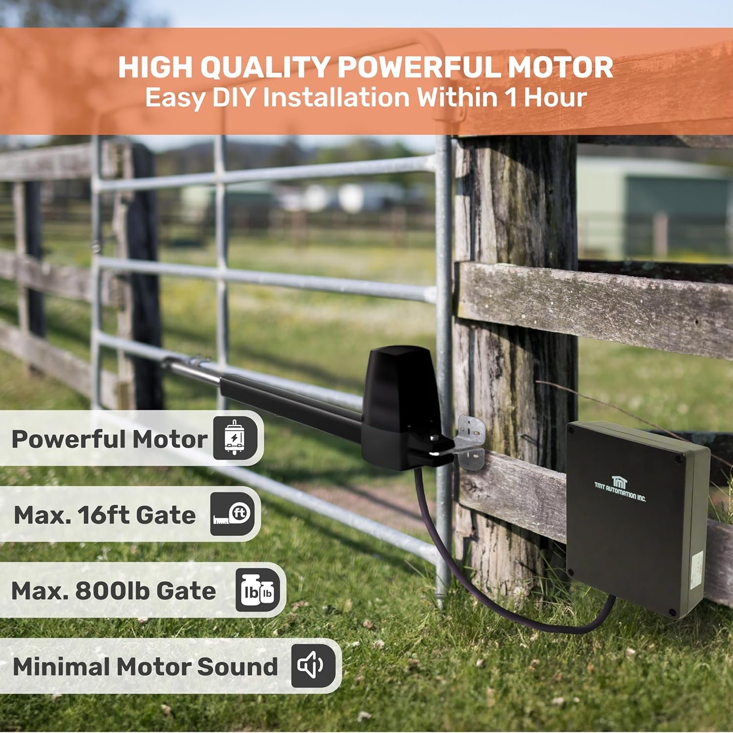 TMT Beagle Dual Automatic Gate Openers Up to 16ft and 800lb Heavy Duty Swing Gate, Gate Opener with Remote Control Kit, Electric Gate Opener for Driveway with Powerful Motor (APP Compatible)
