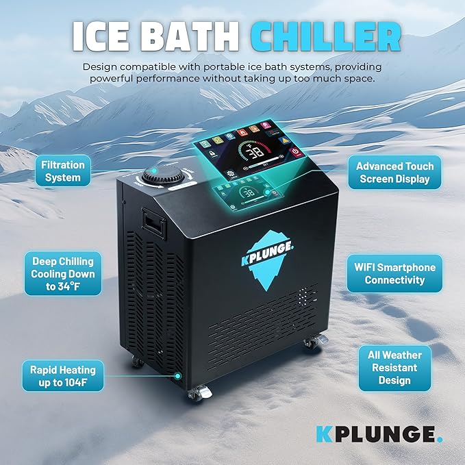 Arctic Fox 39" 1-Person Inflatable Cold Plunge Ice Bath or Hot Tub with 1 HP Chiller and Heater, PVC Insulated Lid, Hand Pump, Repair Kit, 88-Gallon Capacity, Indoor/Outdoor Tub – Gray