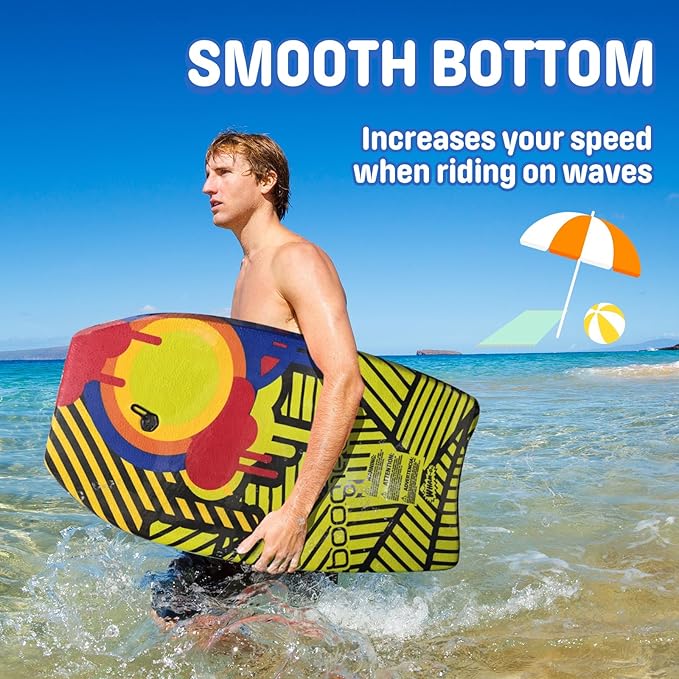 Wham-O Boogie Boards, 37" Body Board for Beach, Lightweight Bodyboard with Wrist Leash for Beginners and Training All Wave Conditions(1 Pack)