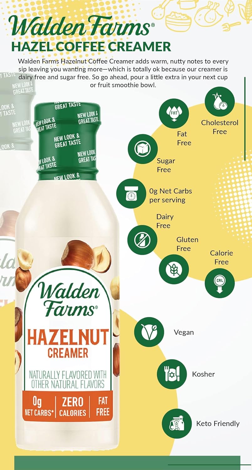 Walden Farms Sugar-Free Hazelnut Coffee Creamer, Case of 6, 12 fl oz Each