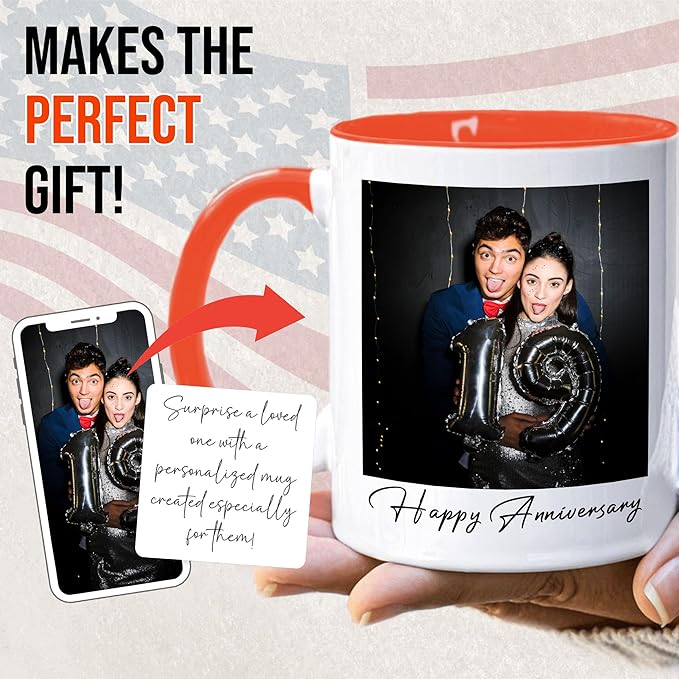 Custom Mug Upload Your Picture Personalized Coffee Mug with Photo Text Name Customized Cup Unique Ideas Gifts for Men Women Mom Dad Girlfriend Boyfriend Friend Family (Orange, 15oz)