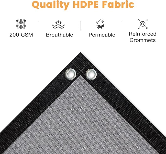 VICLLAX Shade Fabric Sun Shade Cloth with Every 2 FT Grommets for Patio Garden Pergola Cover Canopy 16x17 FT, Light Grey