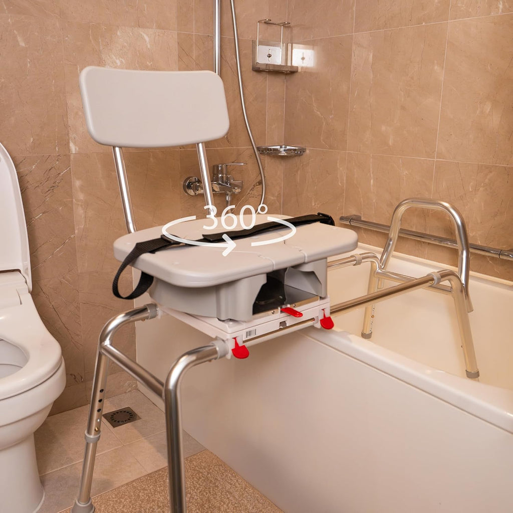 Swivel Sliding Shower Chair & Tub Transfer Bench with Cut Out, Height Adjustable, Heavy-Duty Capacity up to 400 LBs, for Safety Shower, for Elderly & Disabled