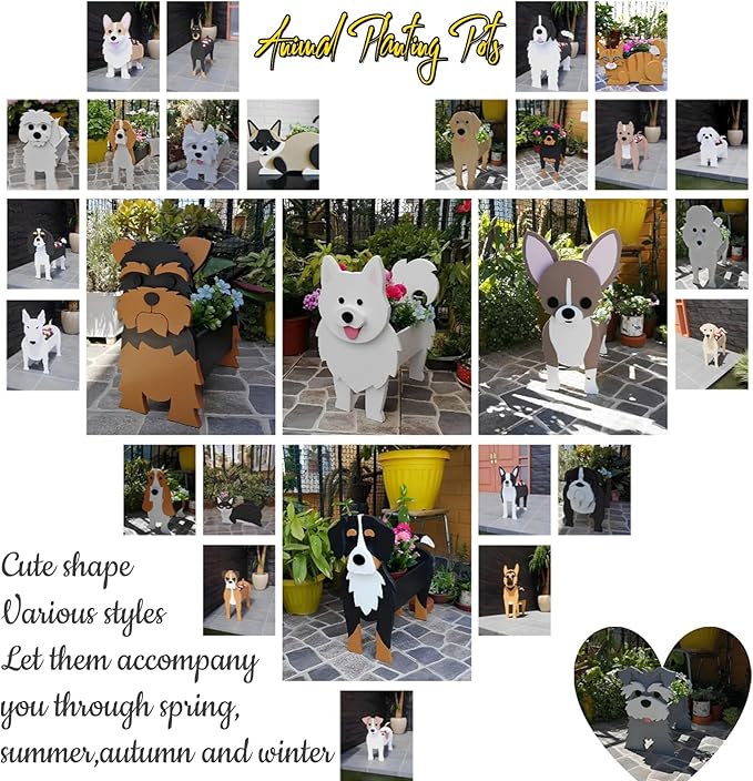 White French Bulldog Dog Planter Plant Pots,Cute Garden Dog Flower Planter,Dog Planters Birthday Gifts for Women,Office,Indoor/Outdoor Decor（9.45 * 6.3 * 13.35in）
