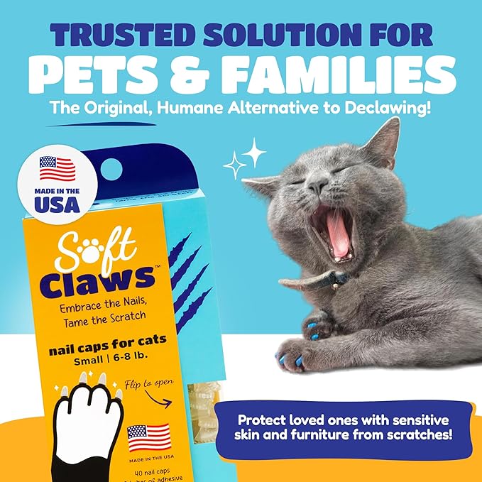 Soft Claws Cat Nail Caps for Small Cats – (40 Caps, Green & Red) - Made in USA - Veterinarian-Developed | Protects Furniture & Skin - Easy to Apply, Long-Lasting Anti-Scratch Soft Cat Claw Covers