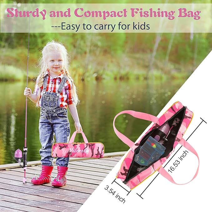Milerong Kids Fishing Rod, Kids Fishing Pole Portable Telescopic Fishing Rod and Reel Combo Kit for Boys, Girls, Youth - with Spincast Fishing Reel, Fishing Tackles, Fishing Lures, Fishing Lines