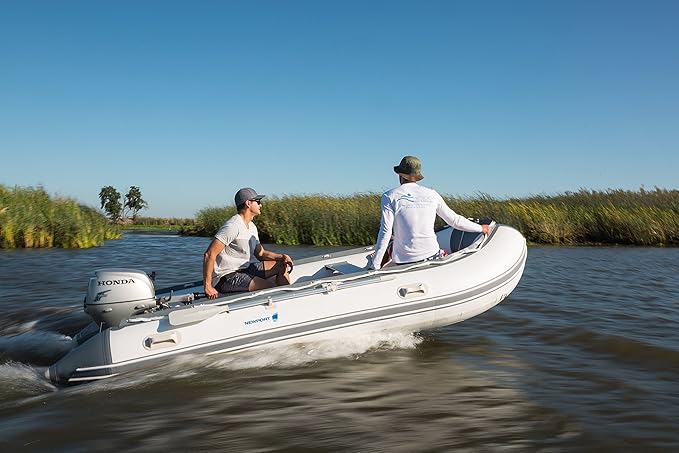 Newport 12ft 6in Catalina Inflatable Dinghy Boat Transom Sport Tender - 6 Person - 20 Horsepower USCG Rated, White/Gray