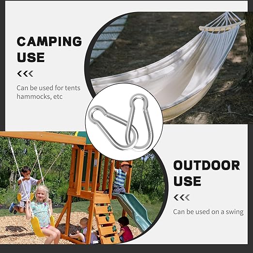 200PCS M5 Spring Snap Hook Carabiner, 2IN Heavy Duty Galvanized Steel Carabiner Clip, 220LBS Holding Capacity Spring Clips for Hammock Swing Outdoor Travel