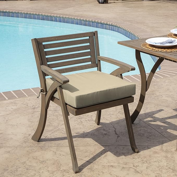 Arden Selections Outdoor Seat Cushion, 19 x 19, Rain-Proof, Fade Resistant 19 x 19, Tan Leala (Pack of 4)