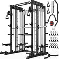 Smith Machine for Home Gym, Multi-Function M12 Power Cage with Cable Crossover System, Squat Rack with Smith Bar and More Attachment