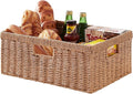 OIAHOMY Wicker Basket, Paper Shelf Basket with Built-in Handles, Rectangular Wicker Storage Bin for Pantry, Shelves, 1 Pack-Yellow