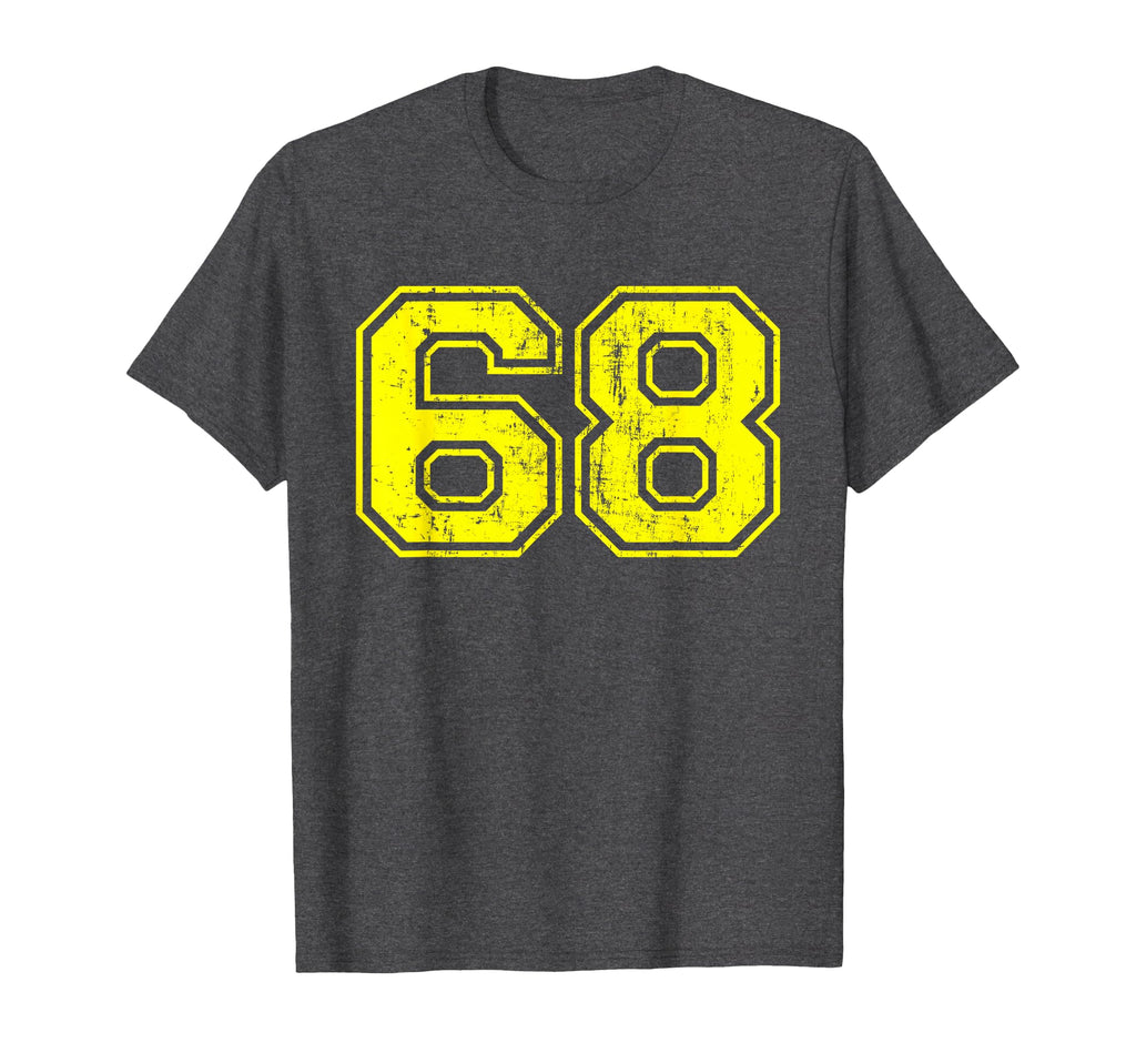 Number 68 Varsity Distressed Sport Team T-Shirt - Unique Graphic Men Women