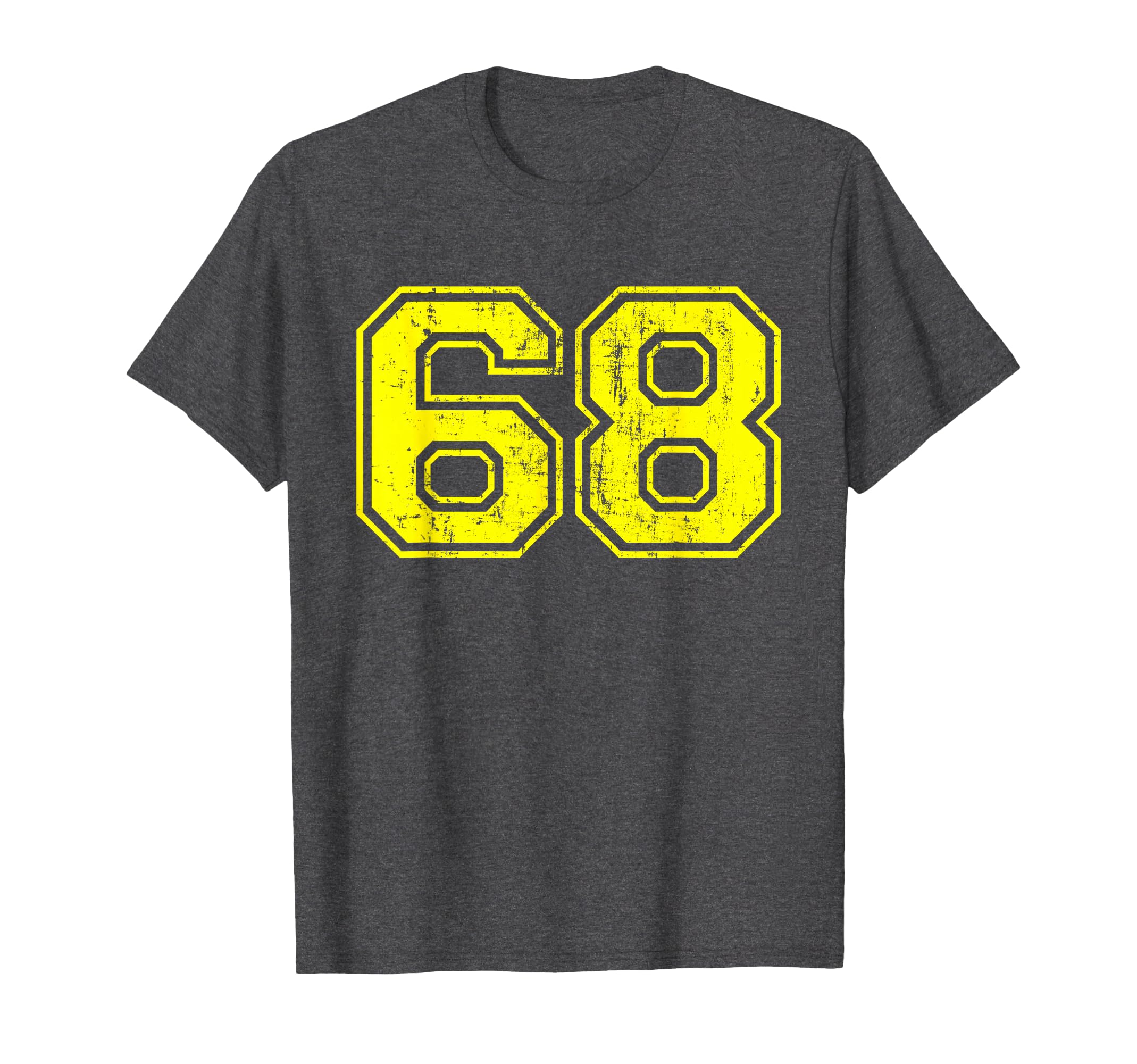 Number 68 Varsity Distressed Sport Team T-Shirt - Unique Graphic Men Women