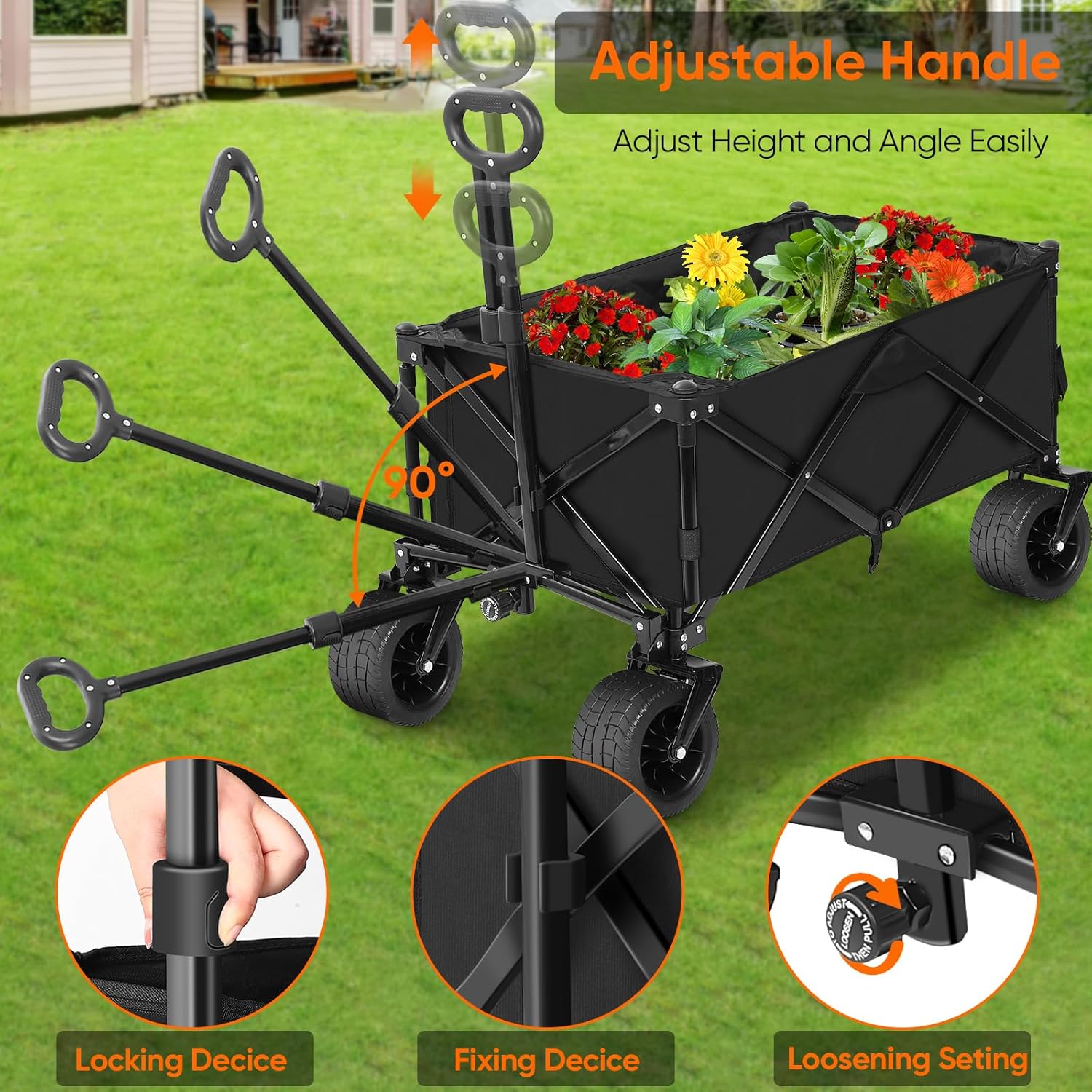 Collapsible Wagon with Table, Large Capacity Foldable Wagons Carts, Beach Wagon with Big Wheels, Heavy Duty Beach Car Utility Wagon for Outdoor Park, Shopping, Sports, Camping, Garden
