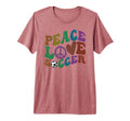 Groovy Peace Love Soccer Kicking T-Shirt - Minimalist Print for Adults