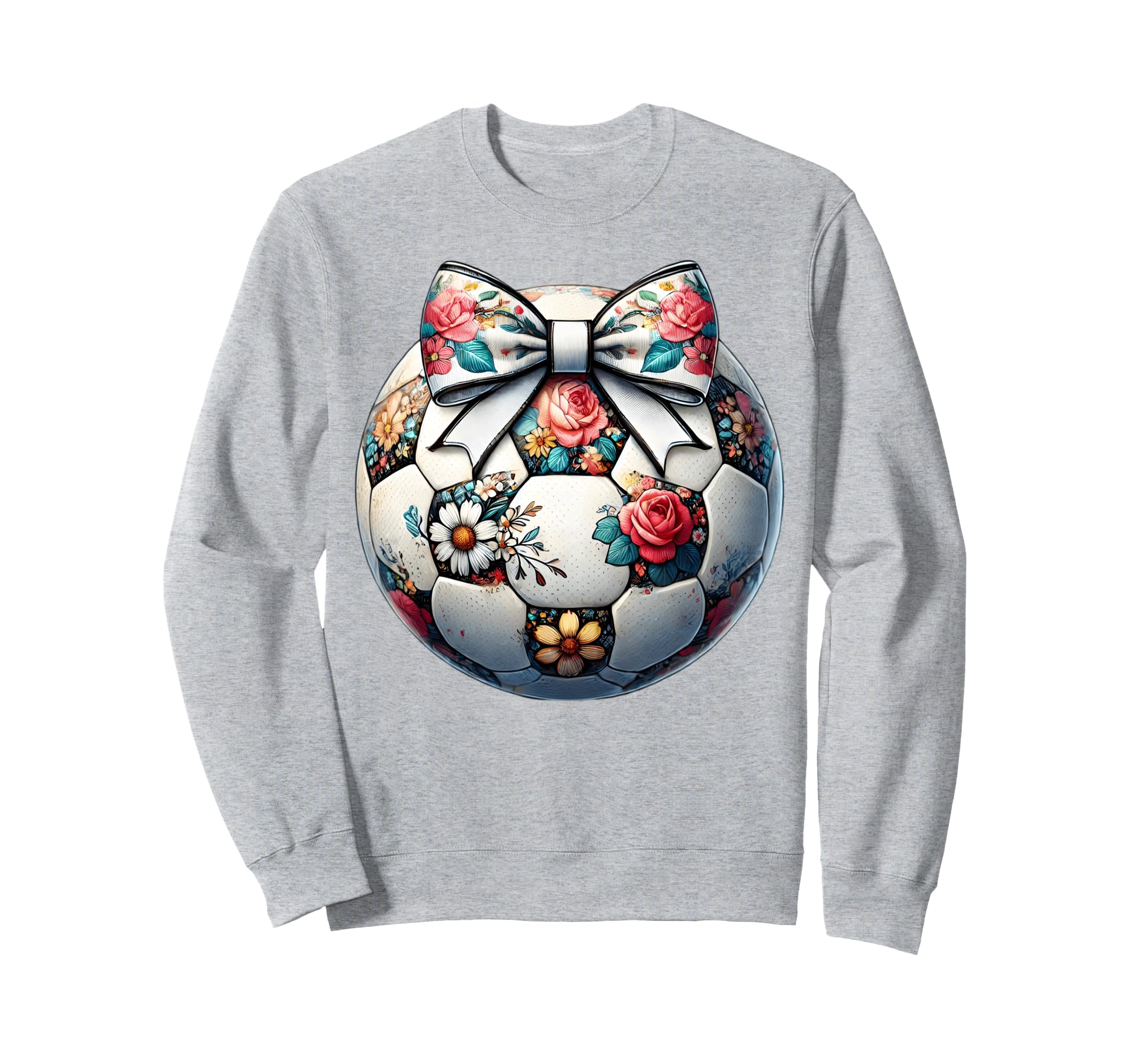 Soccer Flower Coquette Bow Floral Sweatshirt - Minimalist Print Unisex