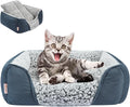 Miguel Washable Cat Beds for Indoor Cats with Removable Cushion, Easy to Wash Small Pet Sofa Bed with Side, Rectangle Bolster Kitten Bed Calming Cuddle Puppy Bed with Anti-Slip Bottom, Blue 18 Inch