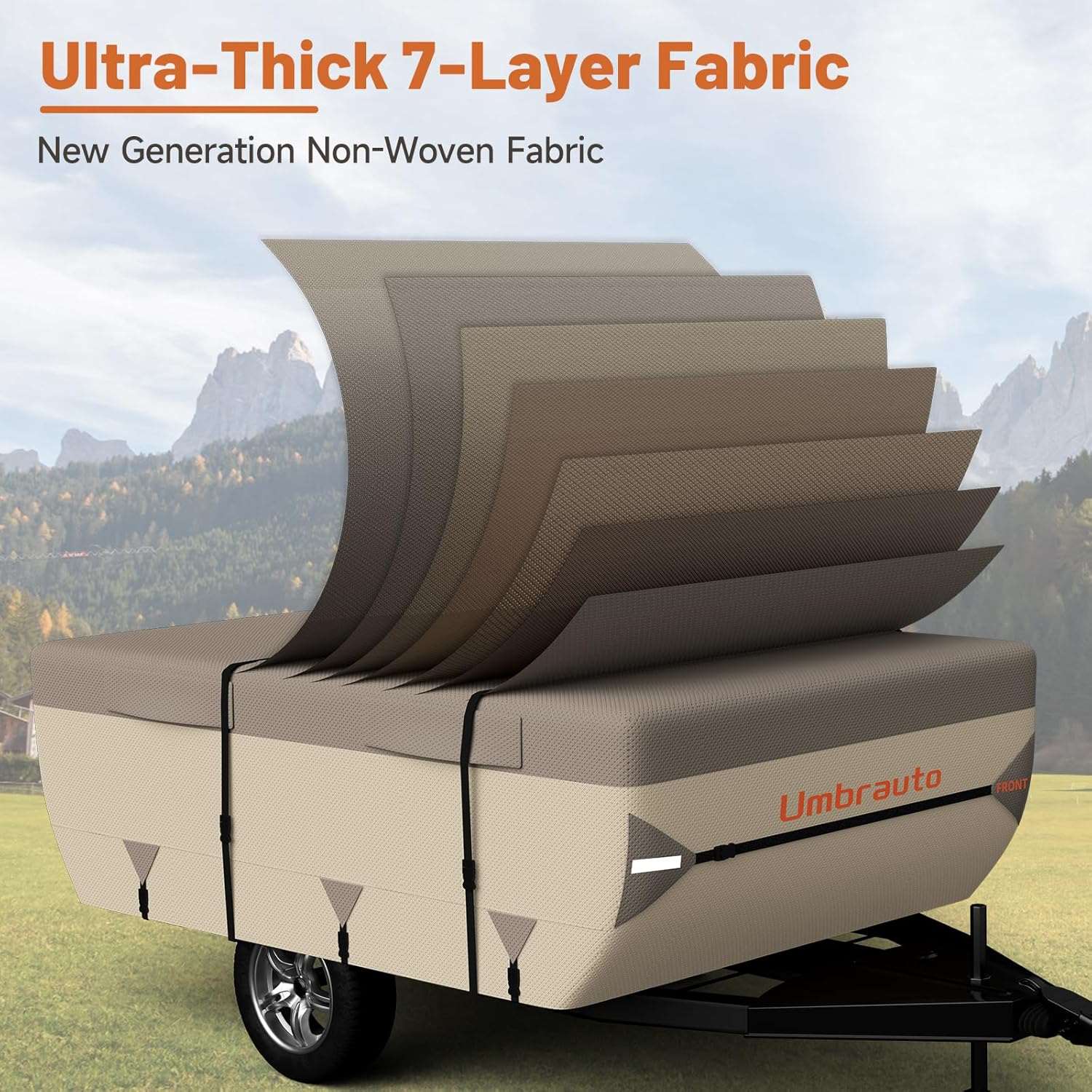Umbrauto Pop Up Folding Camper Cover Upgraded 7 Layers Top 3 Layers Side,Khaki