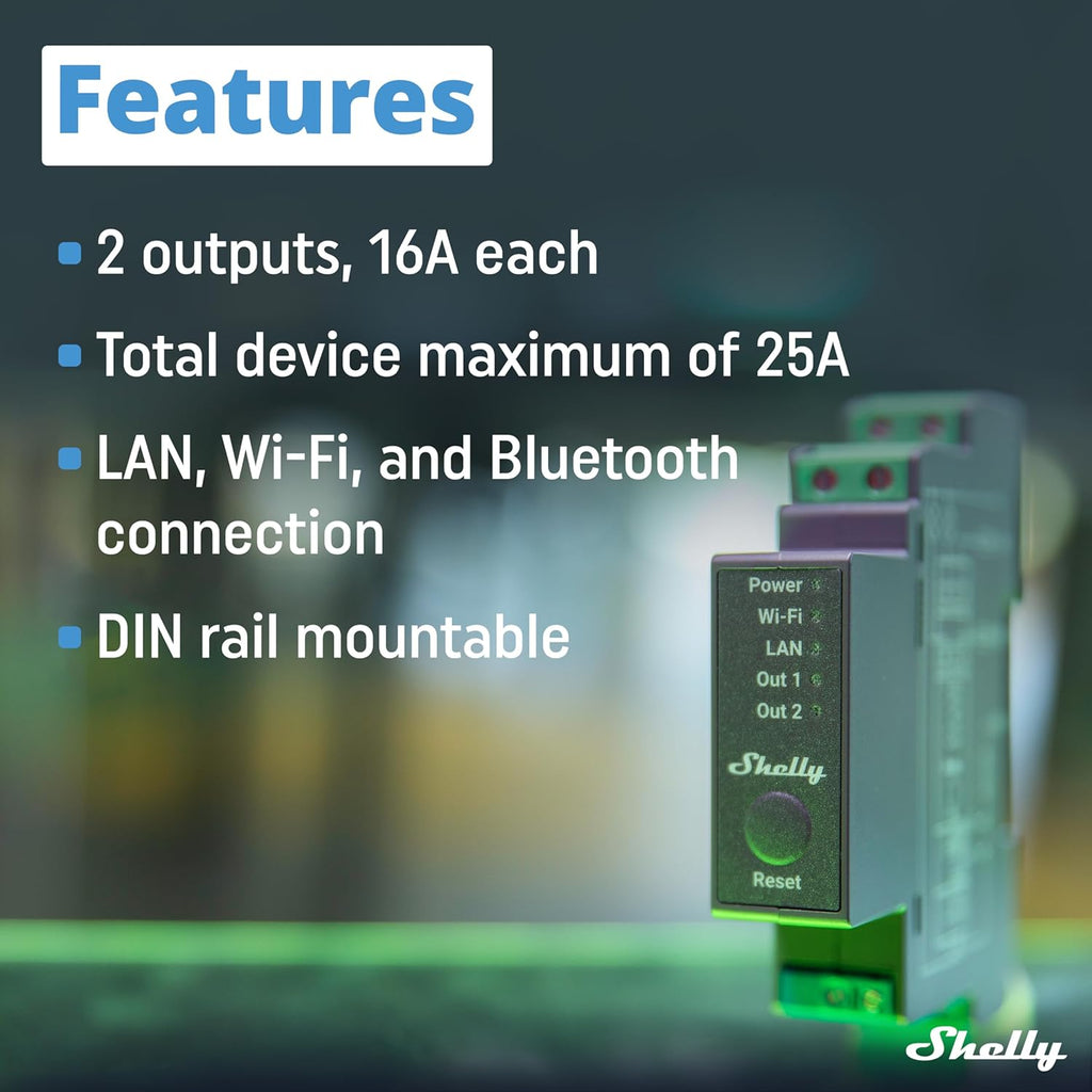 Shelly Pro 2 | Wi-Fi & LAN, 2-Channel Smart Relay | Home & Facility Automation | Compatible with Alexa & Google Home | iOS Android App | Lights Automation | Controller for Motorized Valve