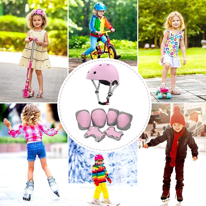 Kids Bike Helmet and Pads Set for Ages 2–14, CPSC Certified Adjustable Helmet with Knee Elbow Wrist Guards, for Skateboard, Scooter, Skating, Rollerblading, Multi-Sport Protective Gear