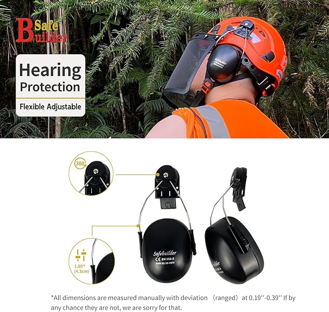 SAFEBUILDER  Forestry Safety Helmet with Build-in Visor Mesh Face Shield Ear Muffs 4 in 1 Chainsaw Safety Hard Hats