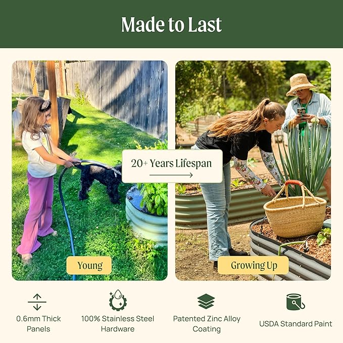 Vego garden 17" Tall 42" Round Raised Garden Bed Metal Raised Bed Planter Box for Vegetables Flowers Patio, Pearl White